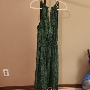 Michael Kors Green Leaf Print Halter with Gold Chain